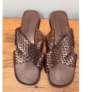 Croft & Barrow Brown Woven Leather Crisscross Slide Sandals Low Block Heel 7M